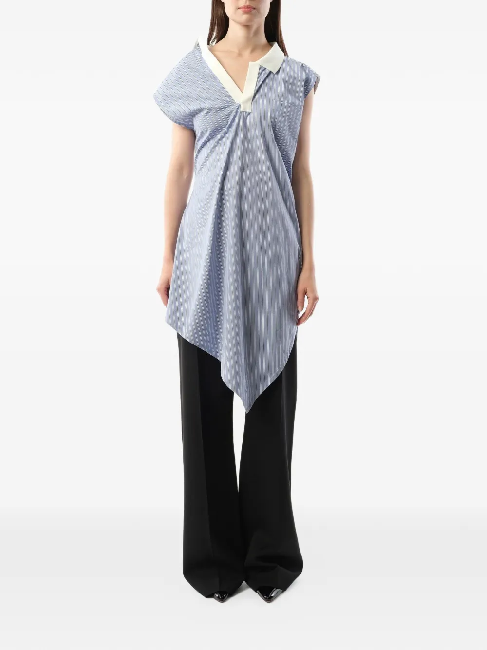 sacai Gestreepte blouse met asymmetrische zoom Blauw