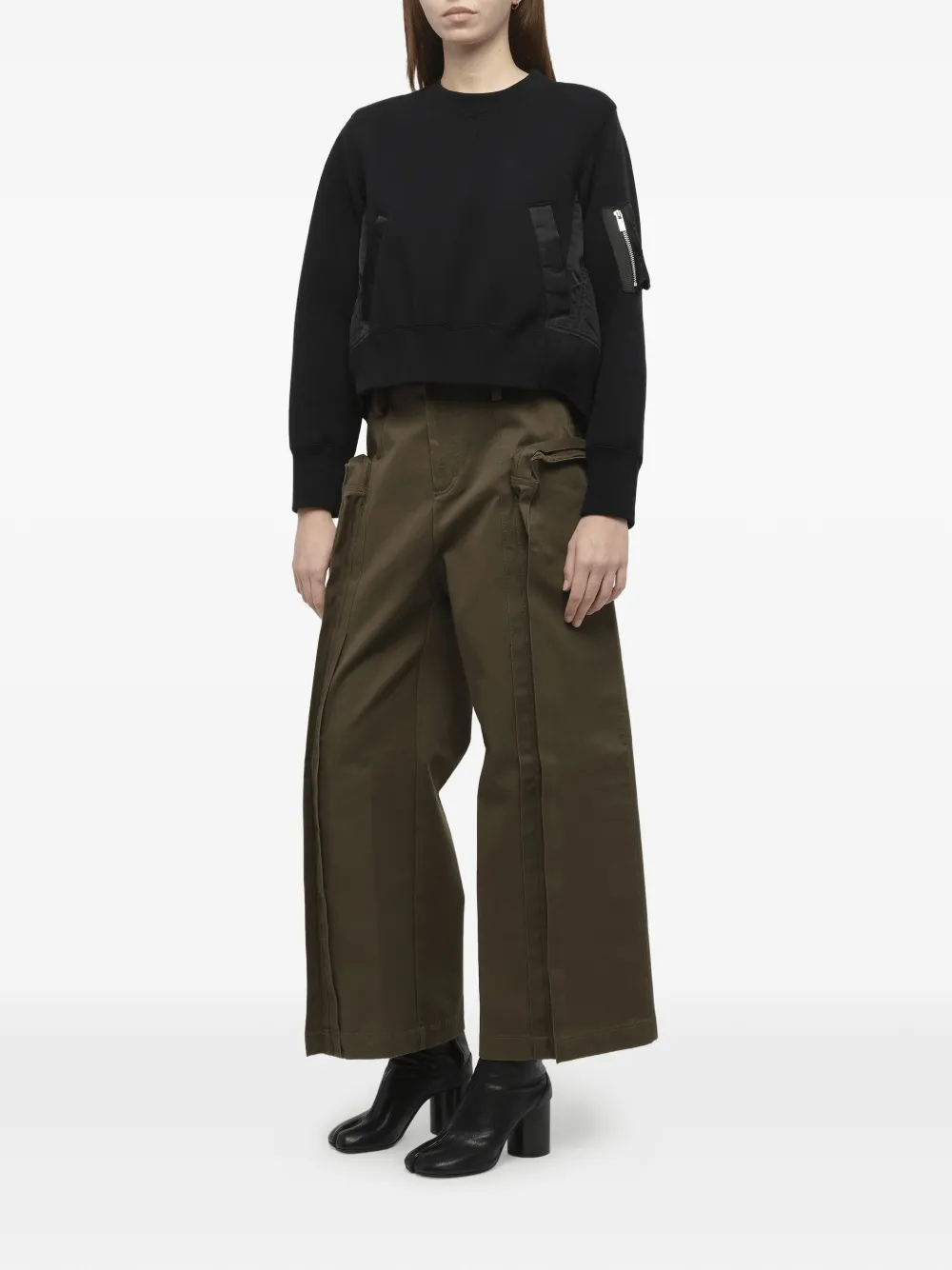 sacai Sponge Sweat nylon twill trui Zwart