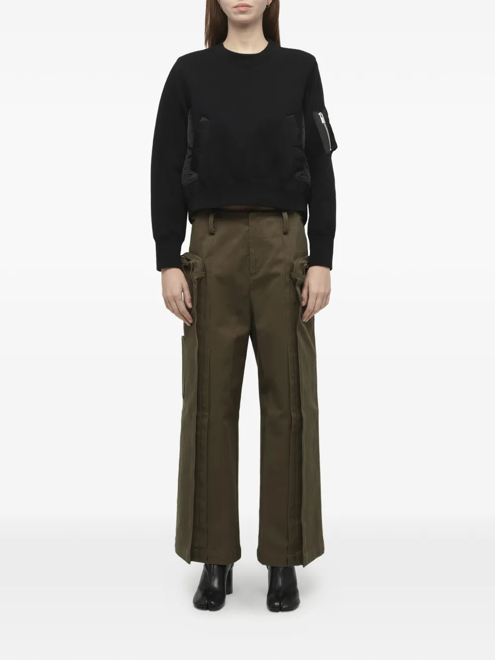 sacai Sponge Sweat nylon twill trui Zwart