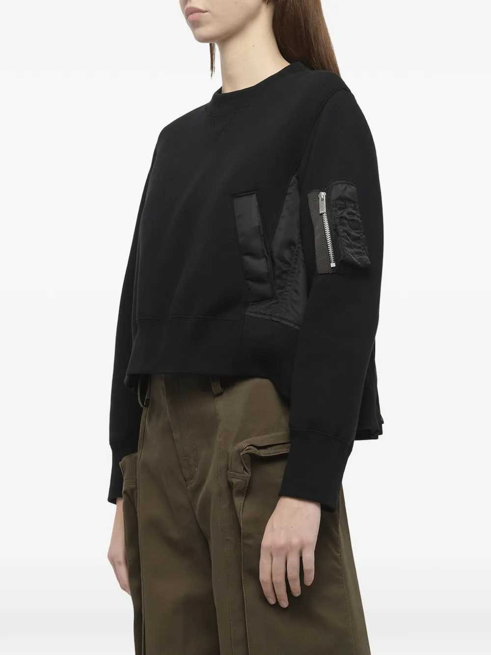 sacai Sponge Sweat nylon twill trui Zwart