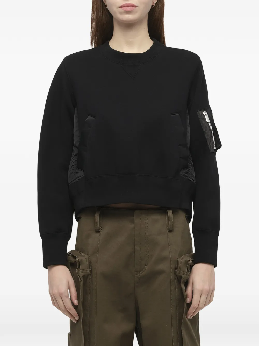 sacai Sponge Sweat nylon twill trui Zwart
