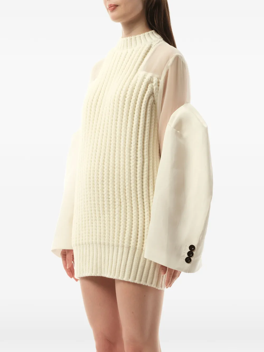 sacai Ribgebreide jurk Beige