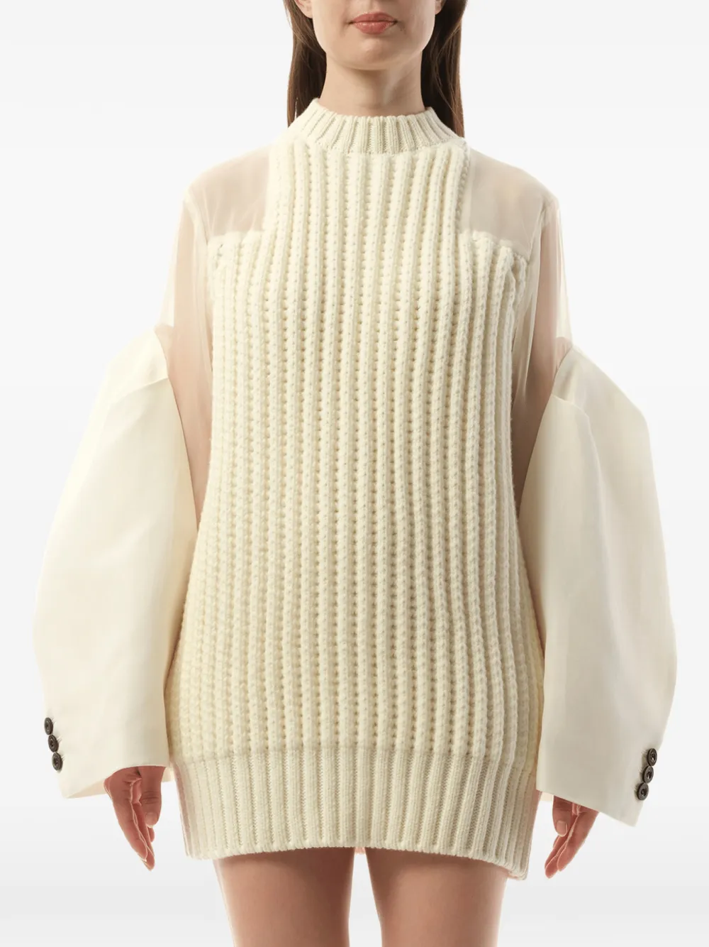 sacai Ribgebreide jurk Beige