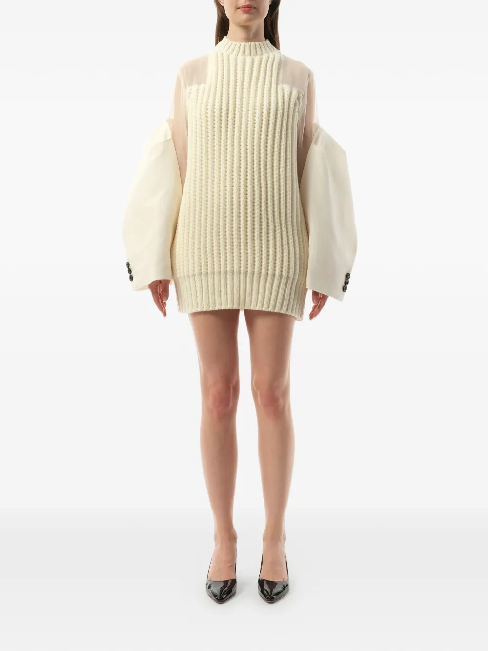 sacai Ribgebreide jurk Beige