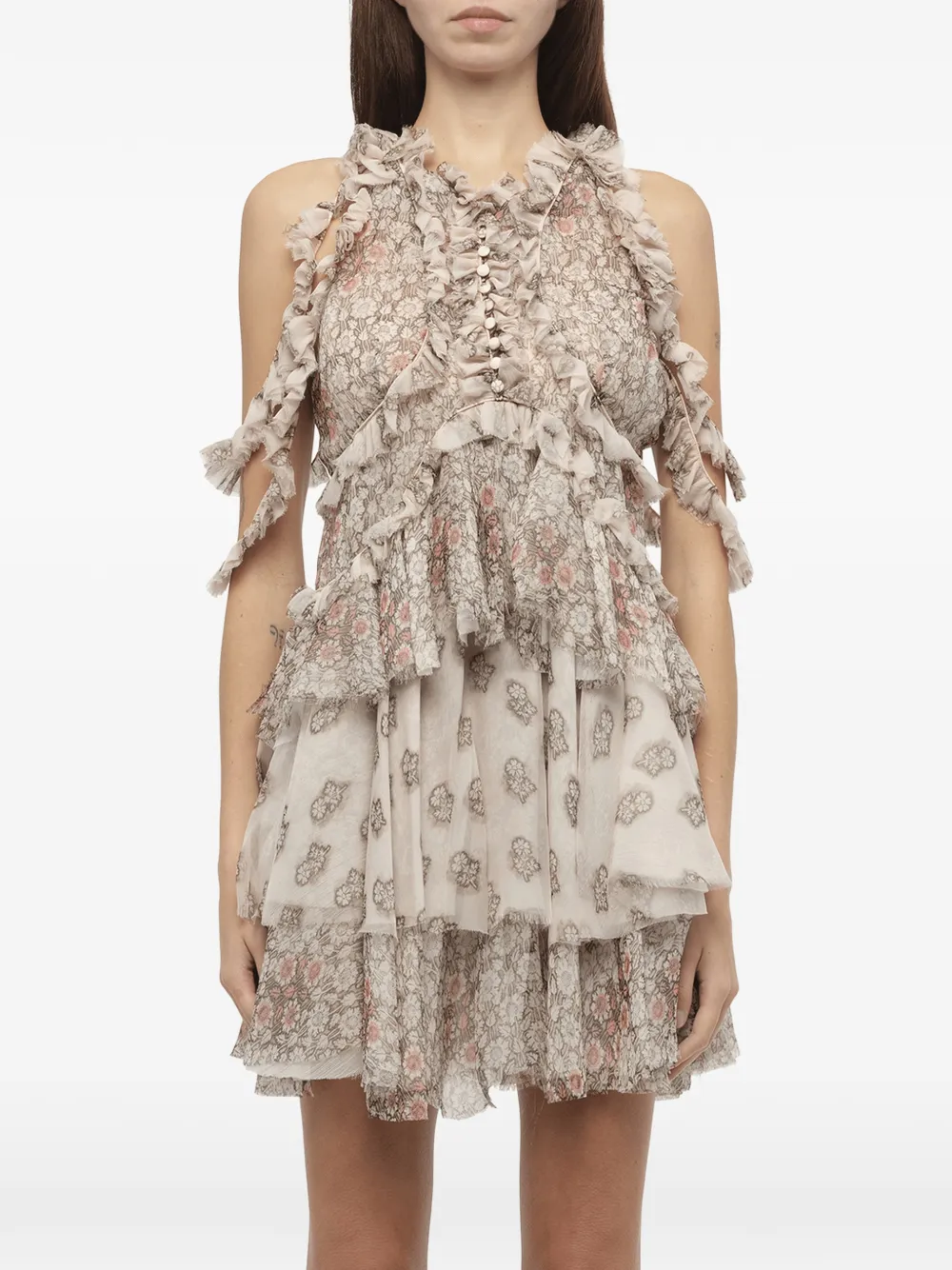 Alexander McQueen floral-print ruffled dress - Nude