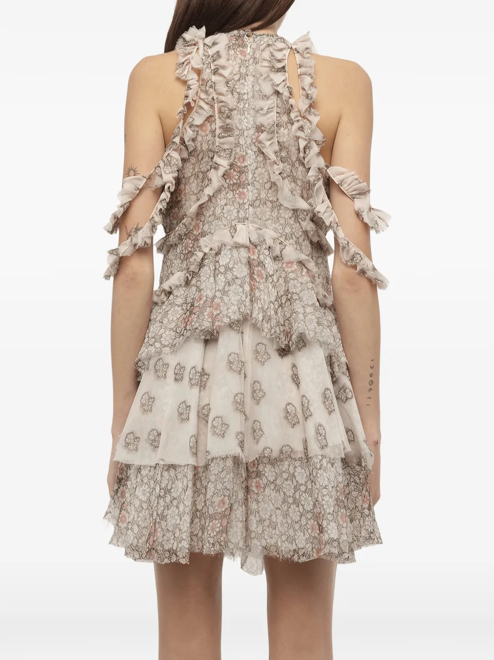 Alexander McQueen Jurk met bloemenprint en ruches Beige