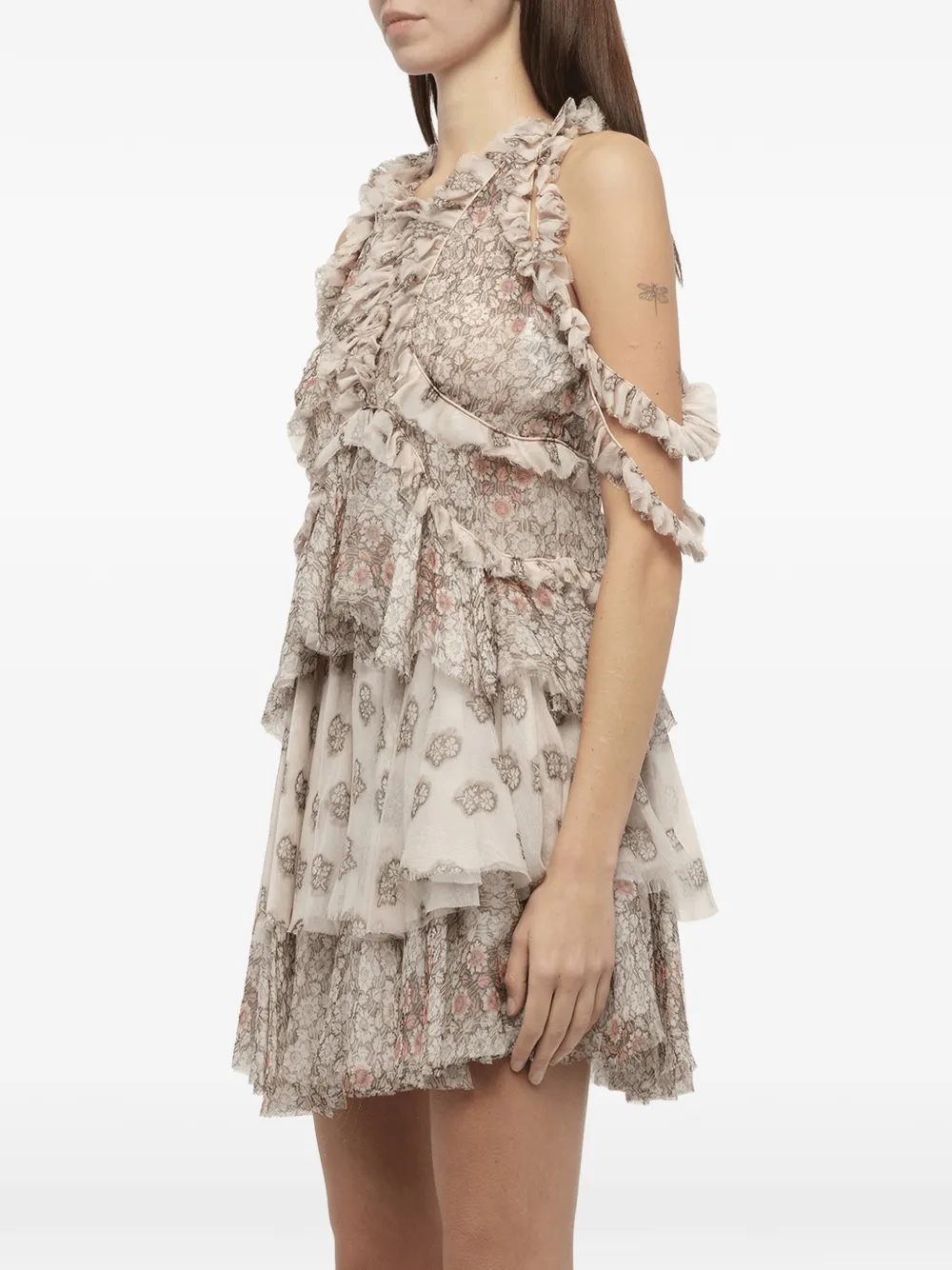 Alexander McQueen Jurk met bloemenprint en ruches Beige