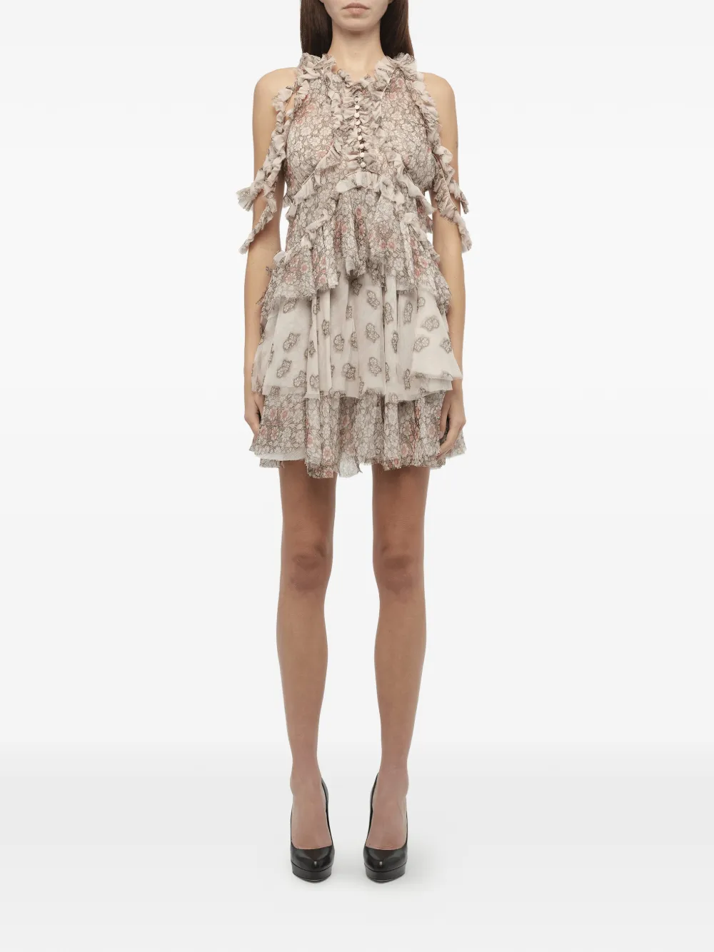 Alexander McQueen Jurk met bloemenprint en ruches Beige
