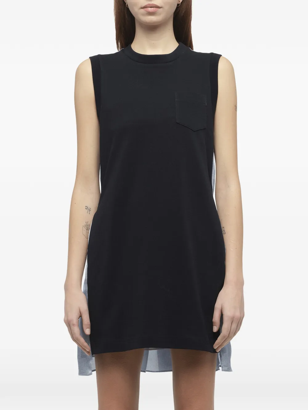 sacai denim-panel dress - Blu