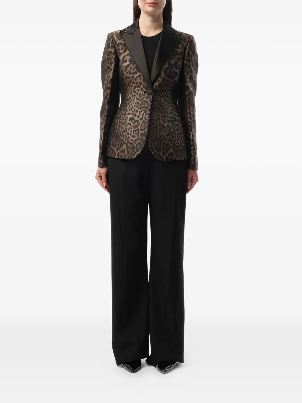 Lanvin Blazer met luipaardprint en puntige revers Beige