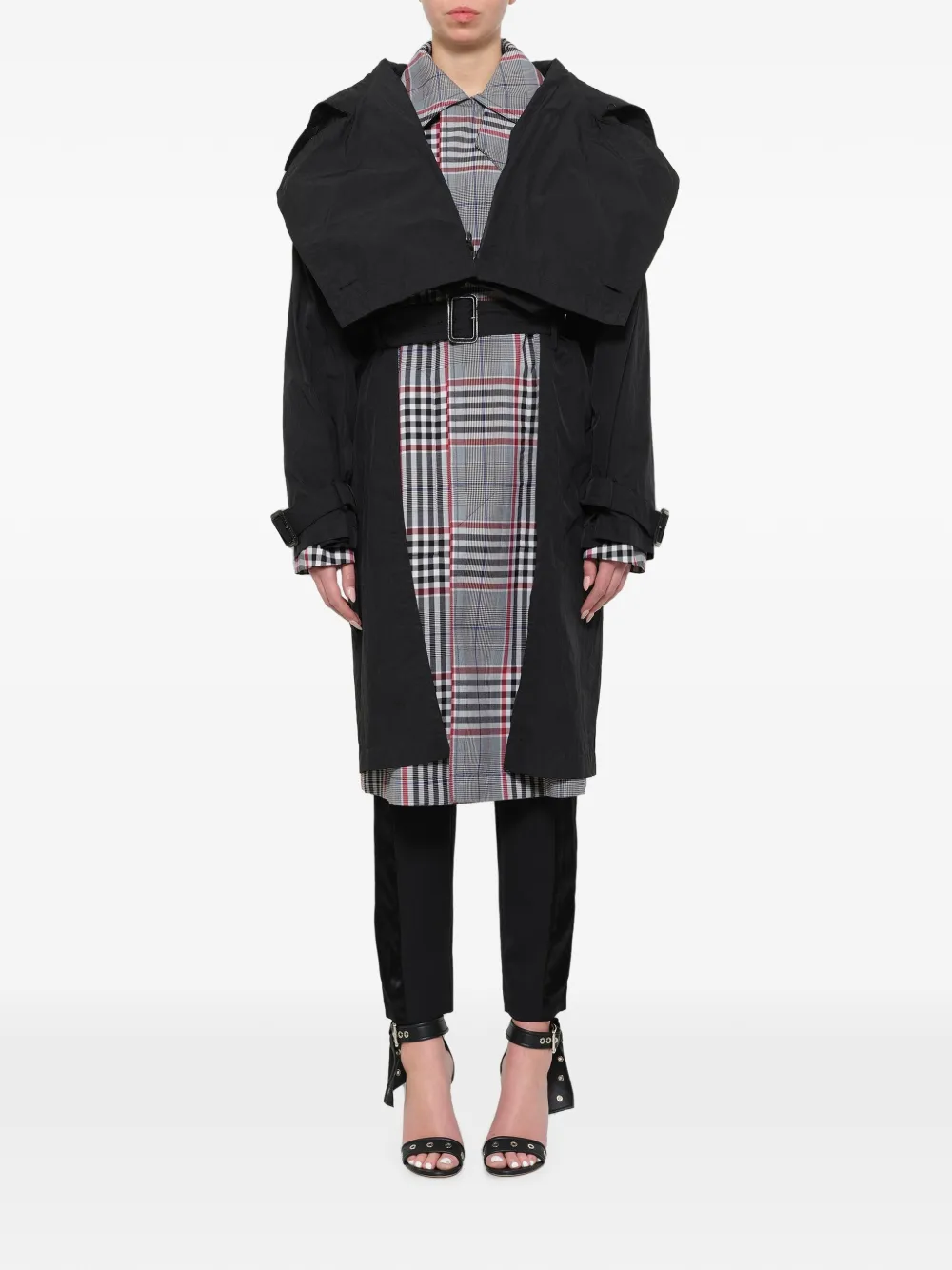 Juun.J belted oversized-collar coat - Nero