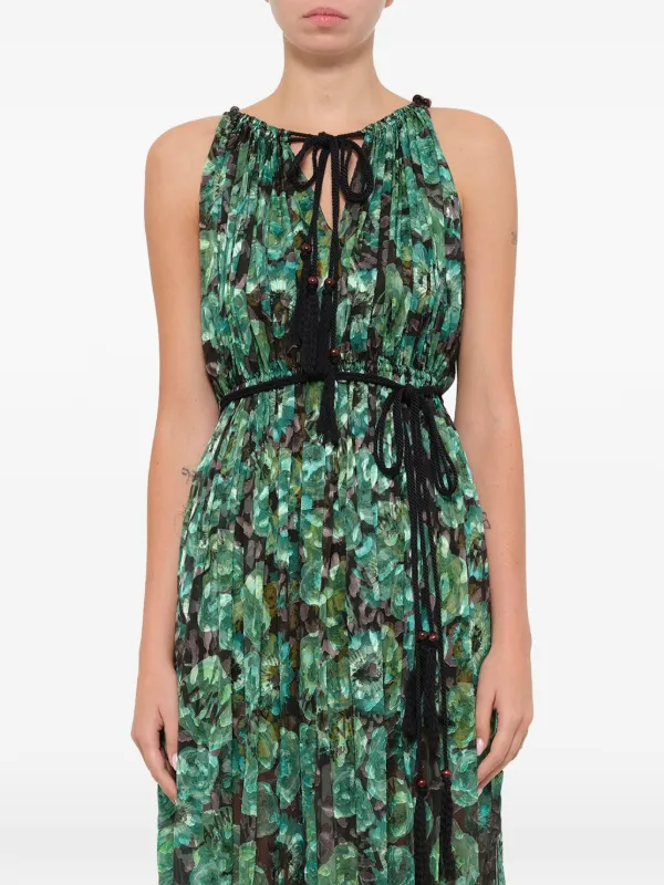 Lanvin Floral-print Tassel-detail Dress in Green
