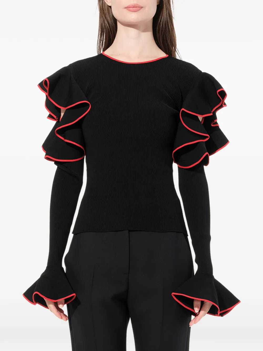 Alexander McQueen ruffled-sleeve sweater - Schwarz