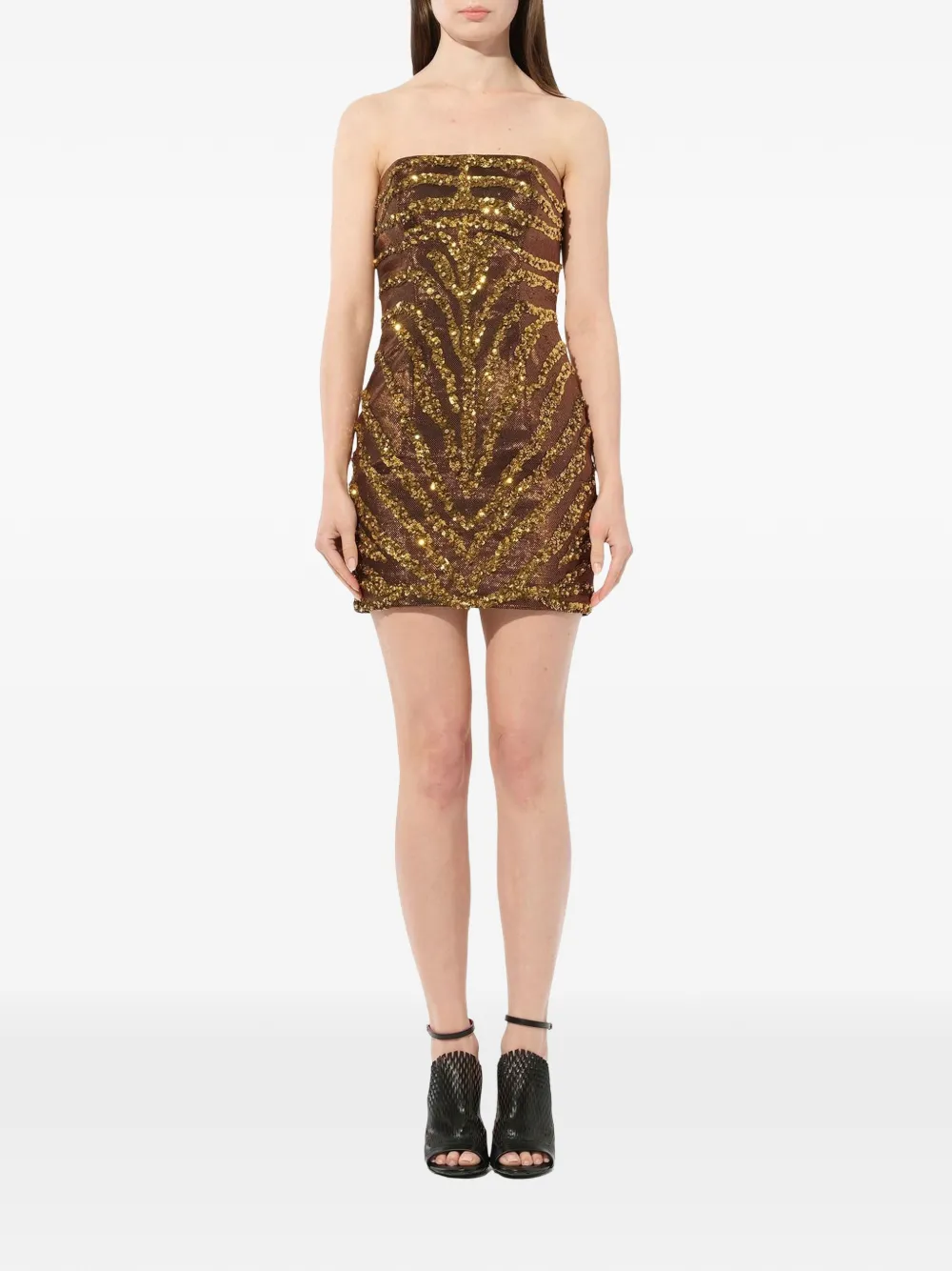 Balmain Jurk verfraaid met pailletten Bruin