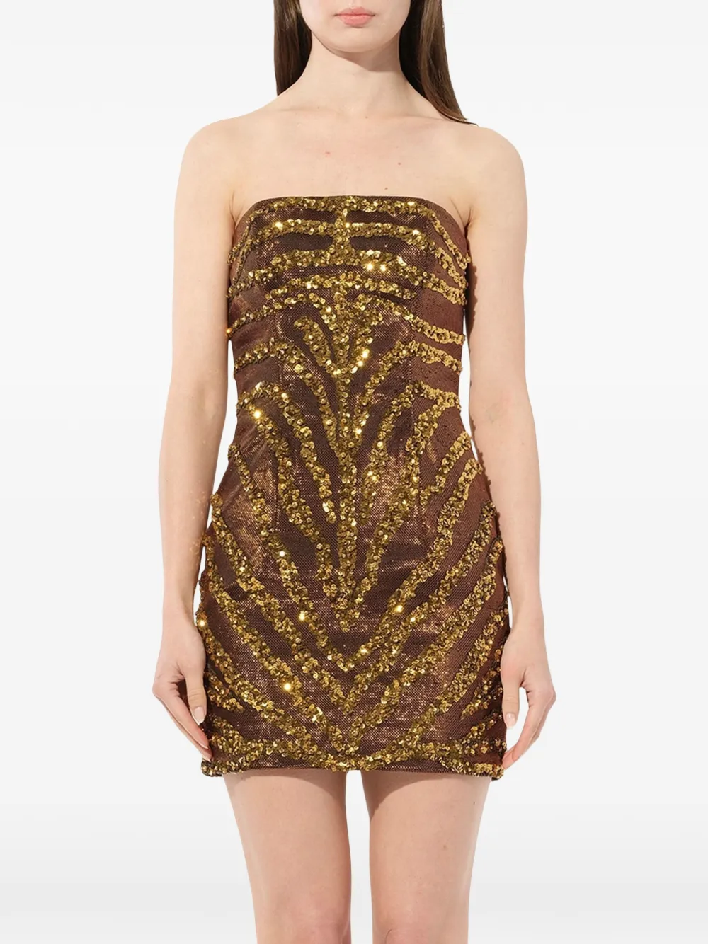 Balmain sequin-embellished strapless dress - Marrone