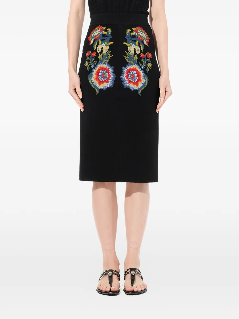 Alexander McQueen floral-embroidered pencil skirt - Schwarz