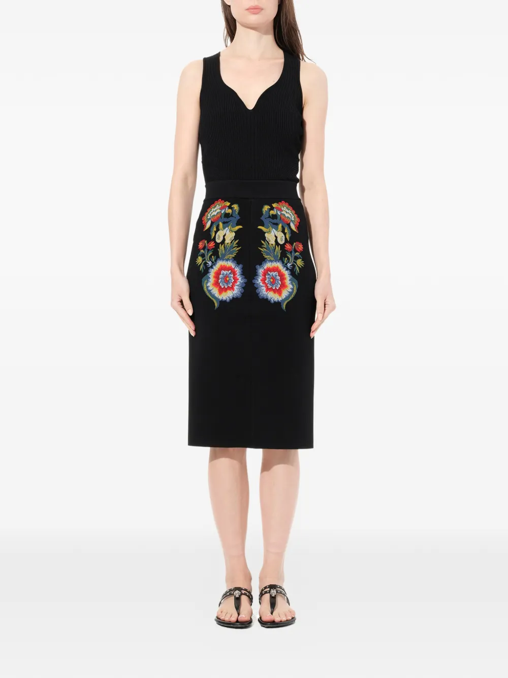 Alexander McQueen Kokerrok met geborduurde bloemen Zwart