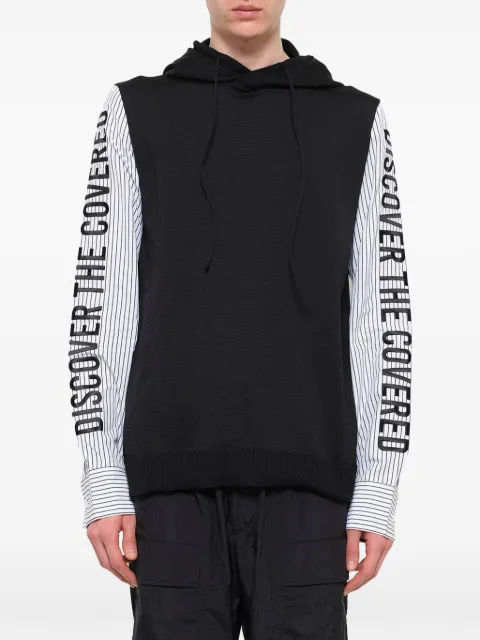 Juun.J striped-sleeve layered-effect hoodie