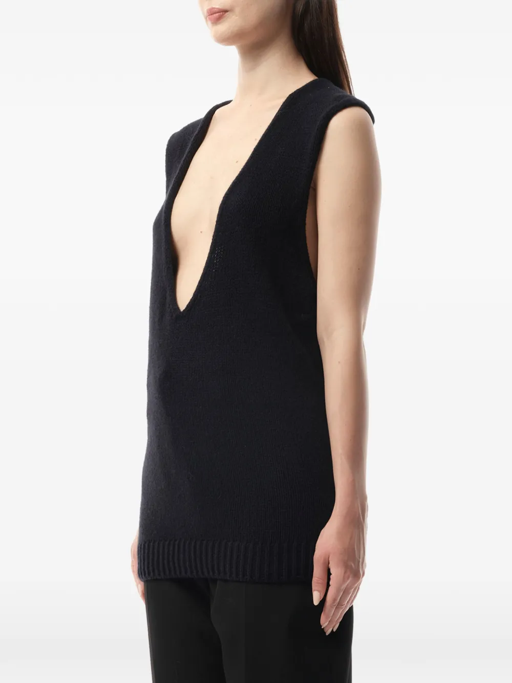 Lanvin Trui met V-hals en geribbelde afwerking Zwart