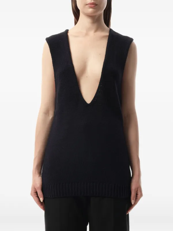 Lanvin Plunging V-neck Ribbed-trim Sweater in Black