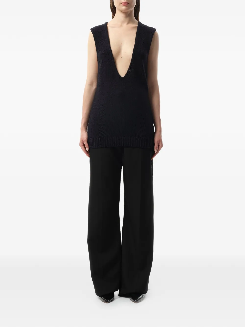 Lanvin Trui met V-hals en geribbelde afwerking Zwart