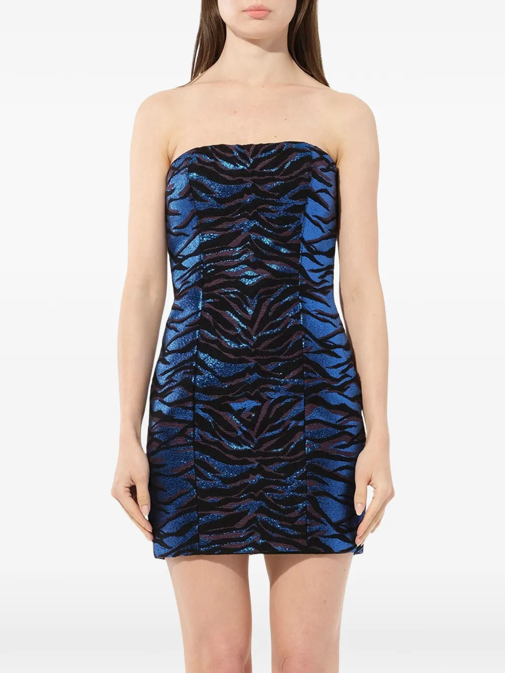 Balmain Strapless mini-jurk met tijger-print Blauw