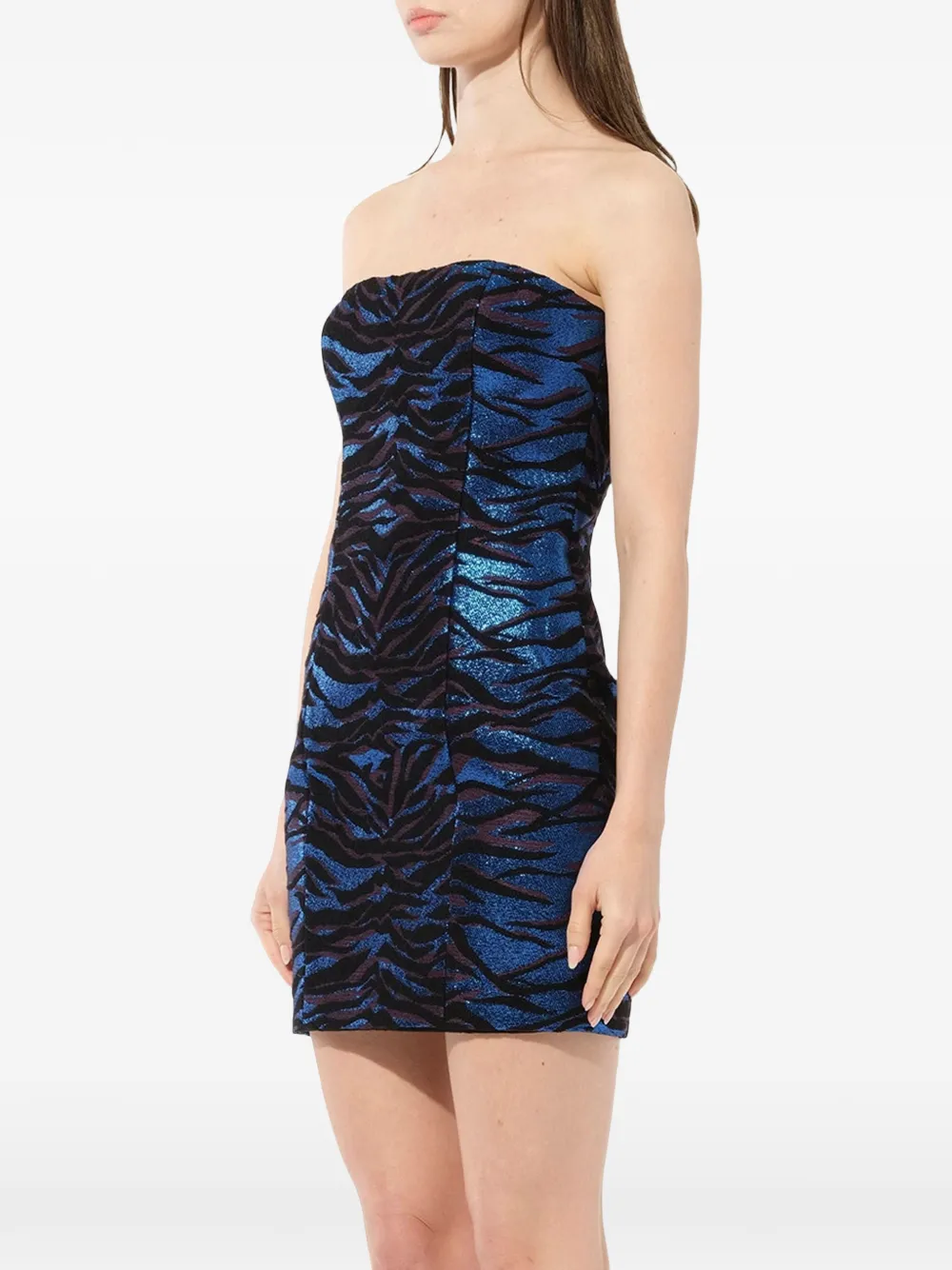 Balmain Strapless mini-jurk met tijger-print Blauw