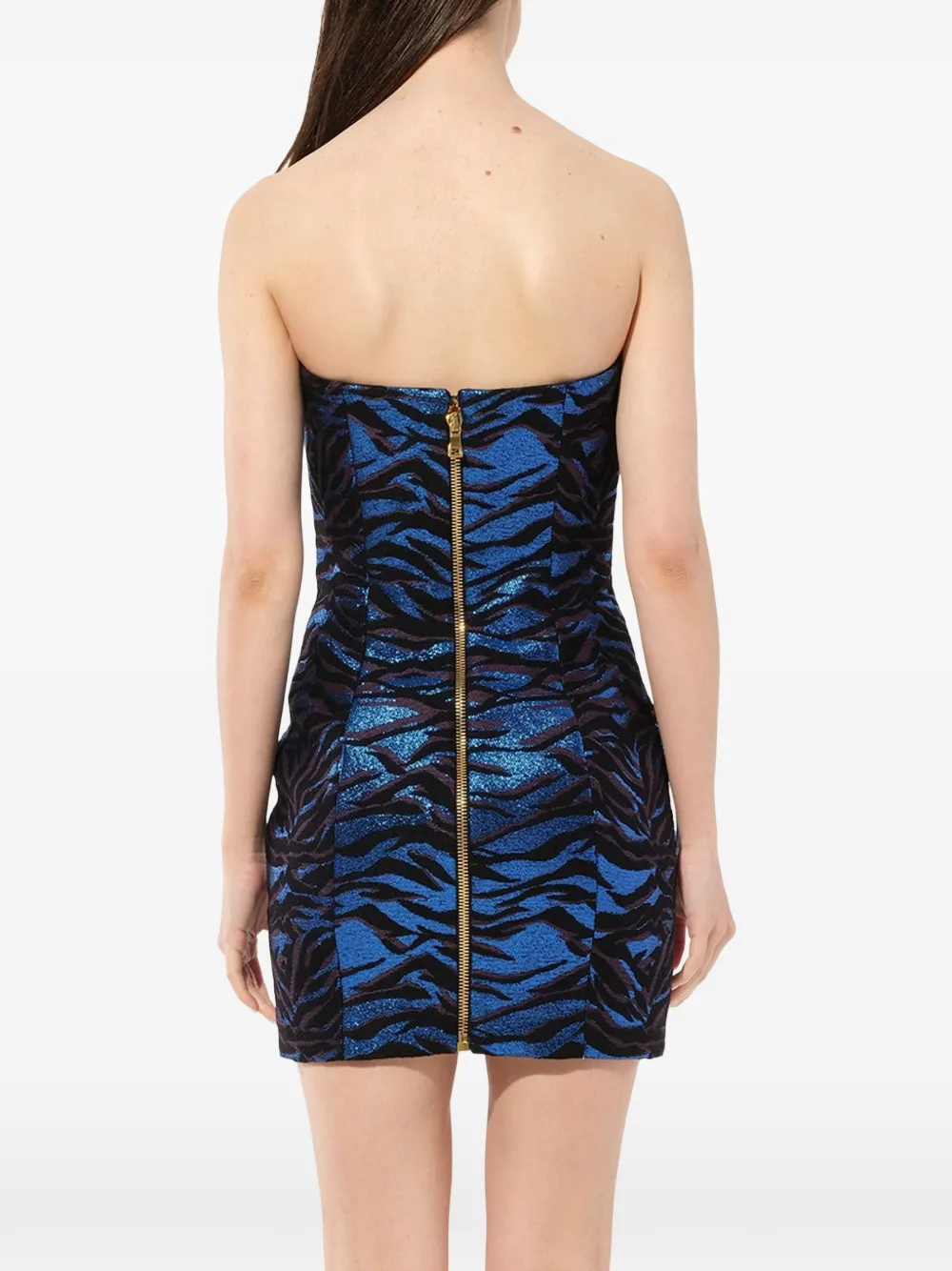 Balmain Strapless mini-jurk met tijger-print Blauw