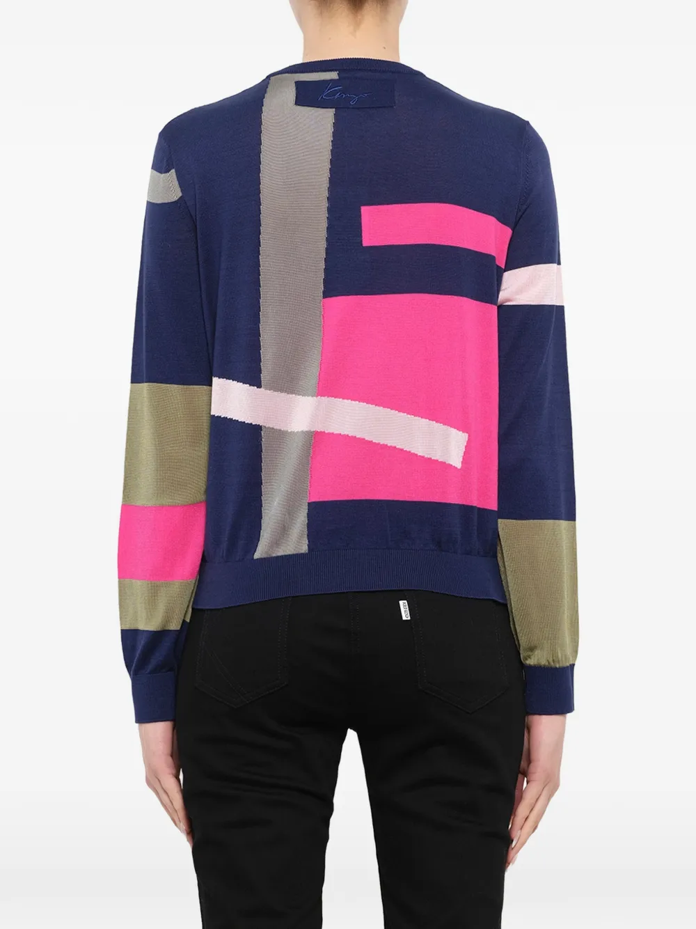 Kenzo geometric-pattern long-sleeve sweater Blauw