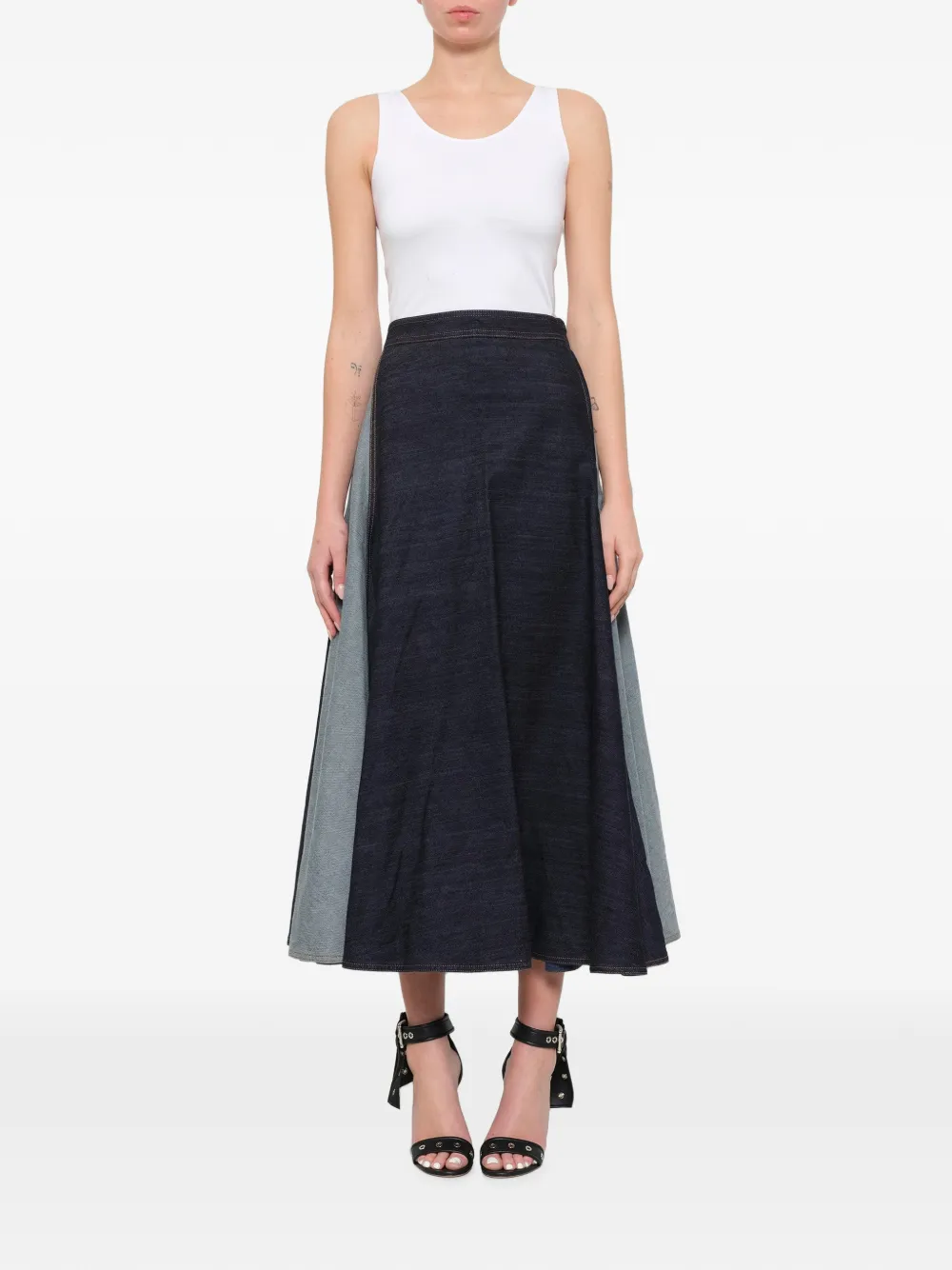 Lanvin panelled midi denim skirt Blauw