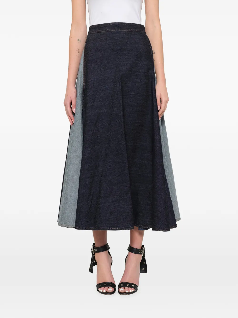 Lanvin Panelled Midi Denim Skirt In Blue