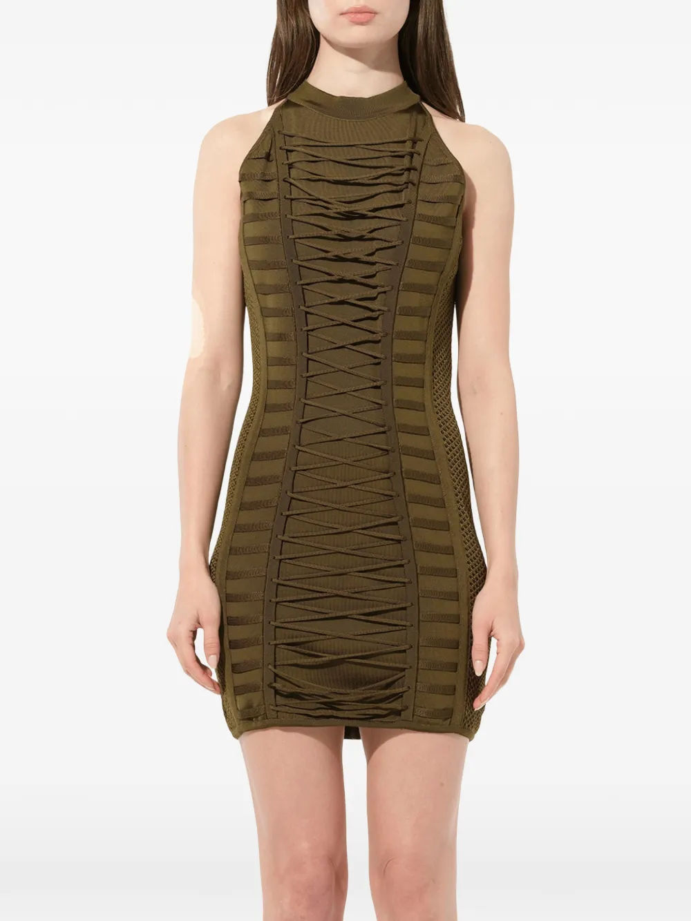Balmain lace-up ribbed-knit dress - Green
