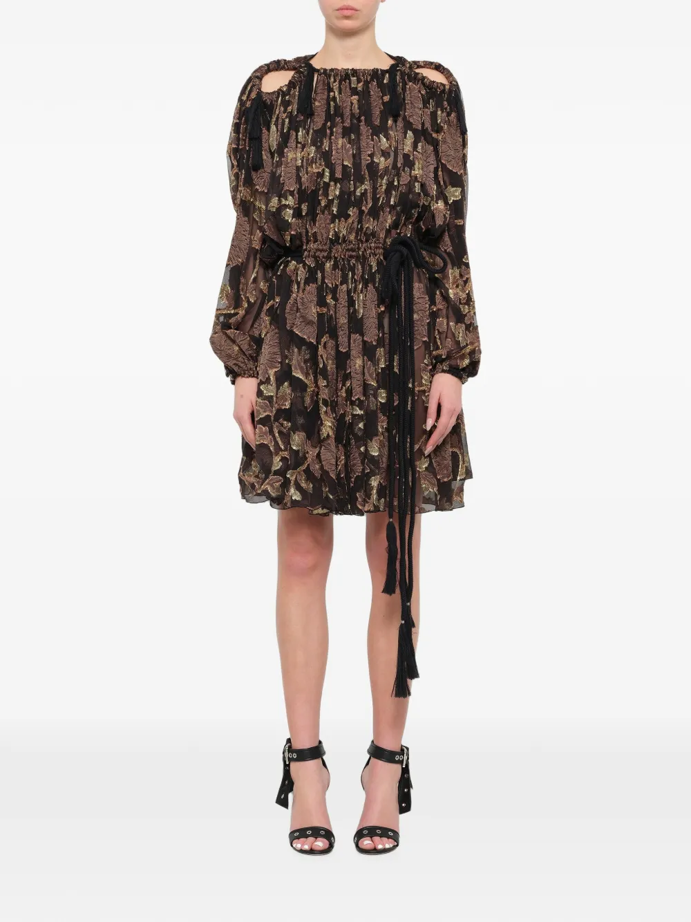 Lanvin Jurk met bloemen-jacquard en koude schouders Zwart