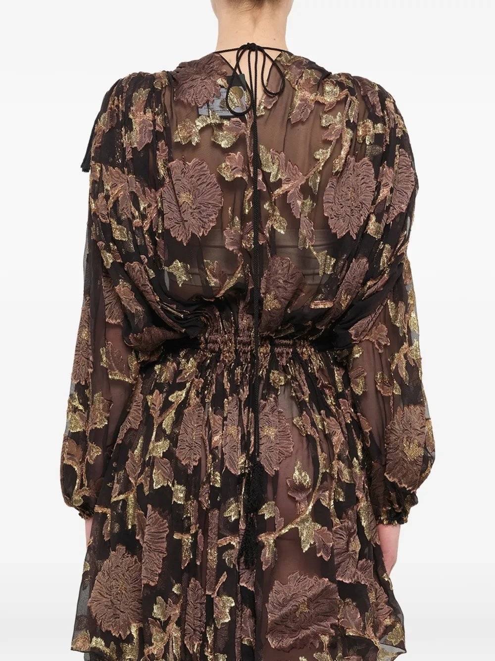 Lanvin Jurk met bloemen-jacquard en koude schouders Zwart
