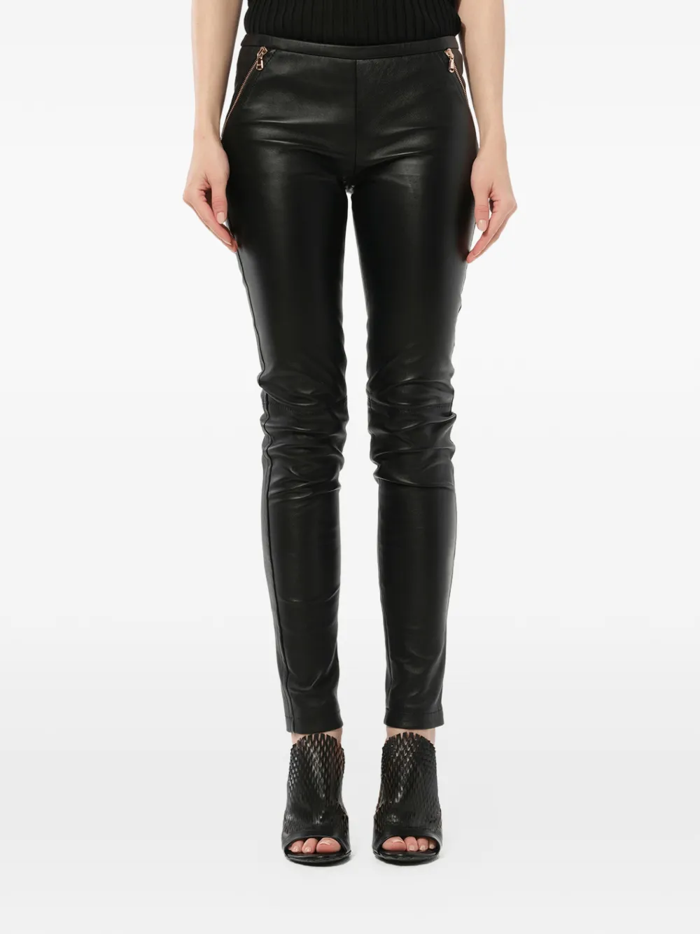 PUCCI zip-detail leather-effect trousers - Schwarz