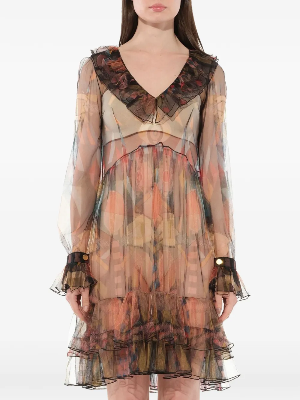 Givenchy ruffled sheer dress - Marrone