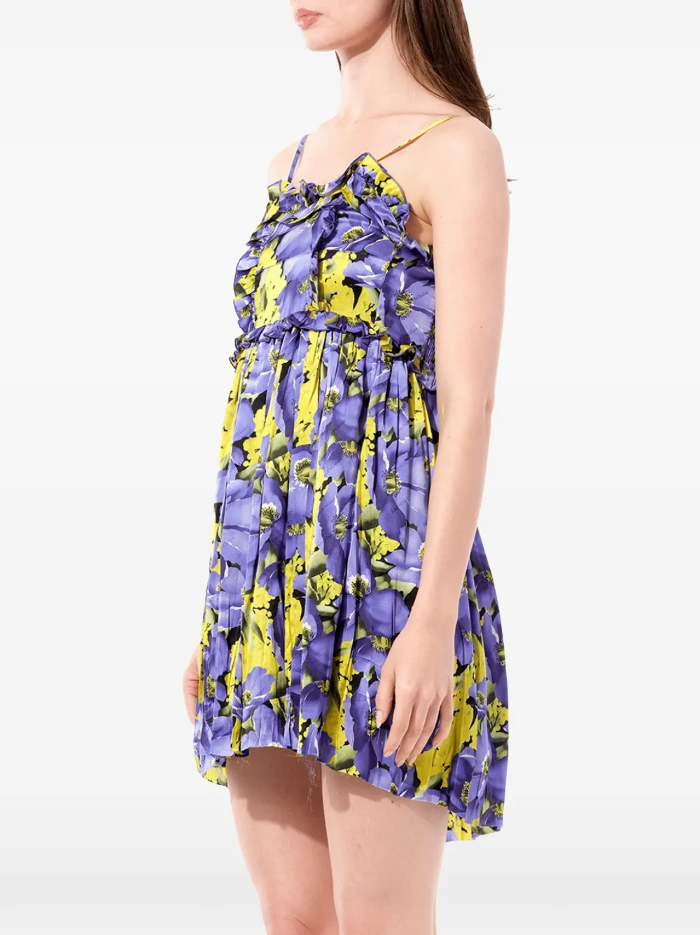 Balenciaga Jurk met bloemenprint en ruches Paars