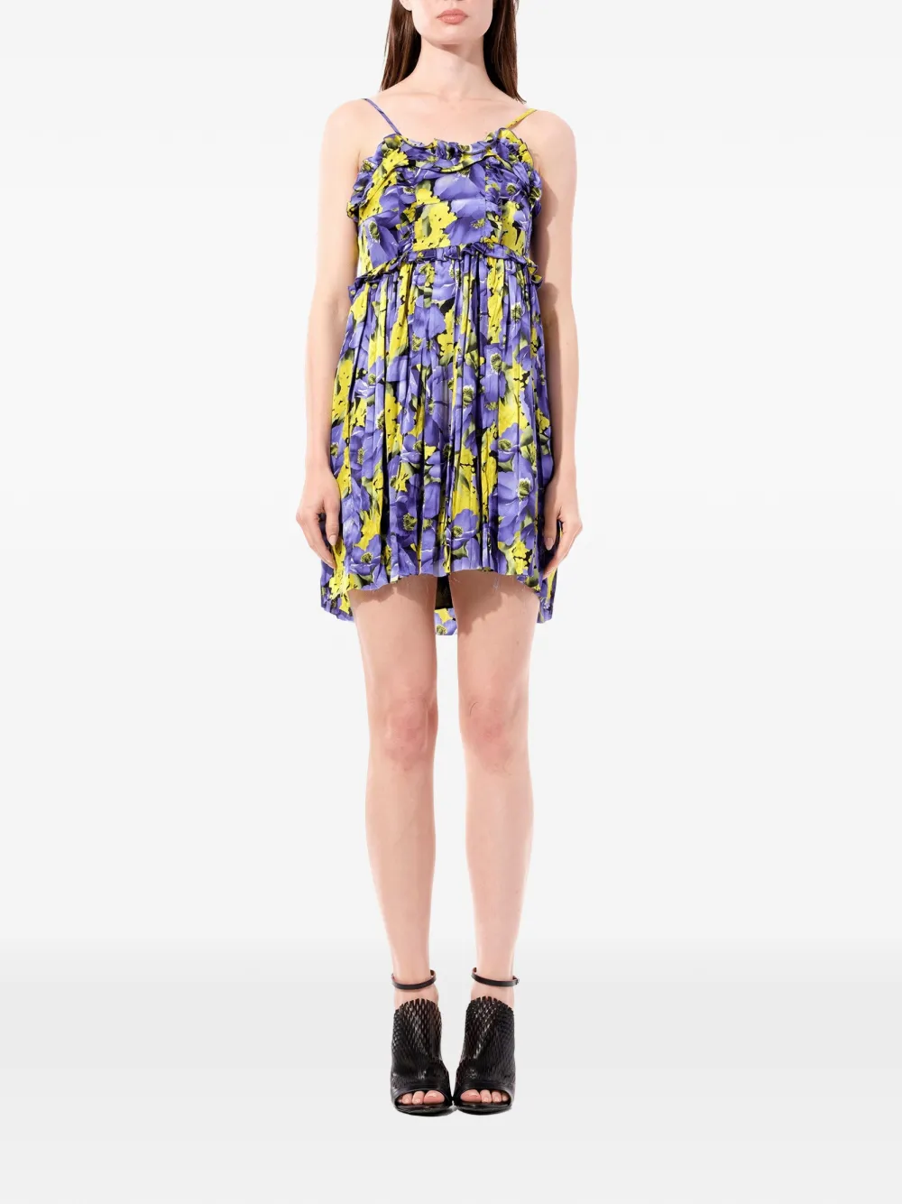 Balenciaga Jurk met bloemenprint en ruches Paars