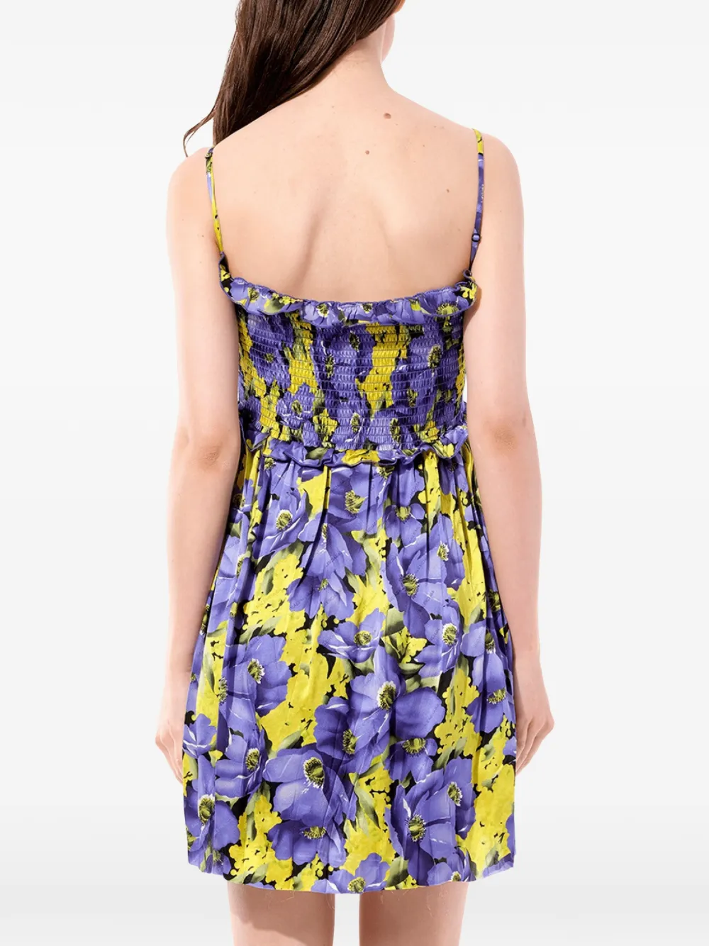 Balenciaga Jurk met bloemenprint en ruches Paars