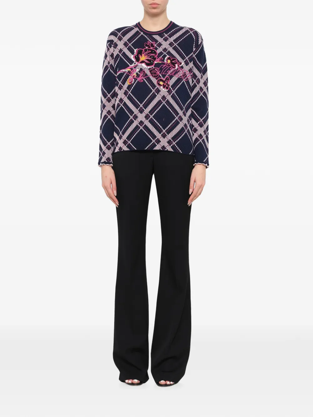 Kenzo Geruite trui met geborduurde bloemen Blauw
