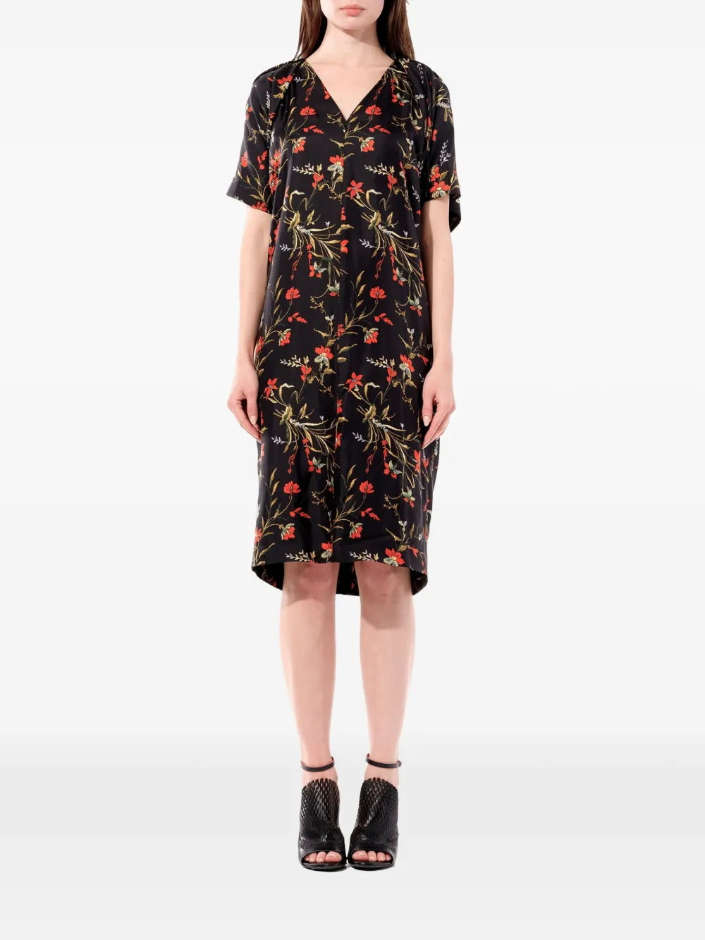 Balenciaga Trompe floral-print midi dress - Nero