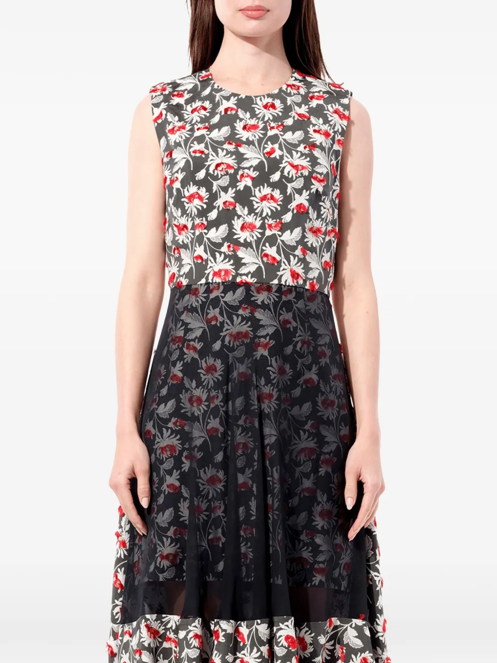 Balenciaga Mouwloze midi-jurk met bloemjacquard Grijs