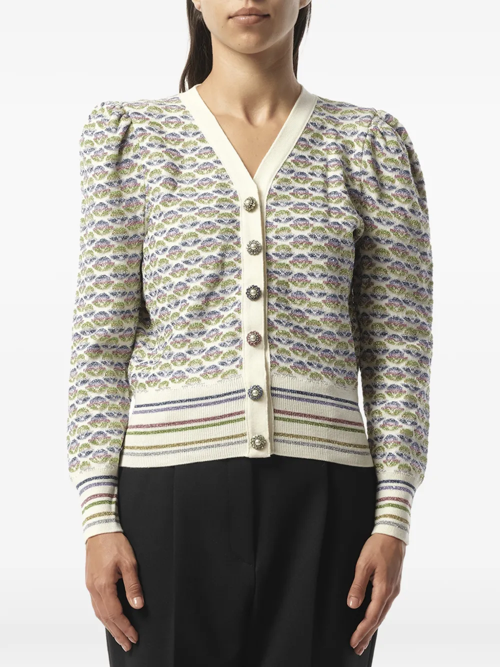 Marc Jacobs puff-sleeve V-neck cardigan - Neutrals