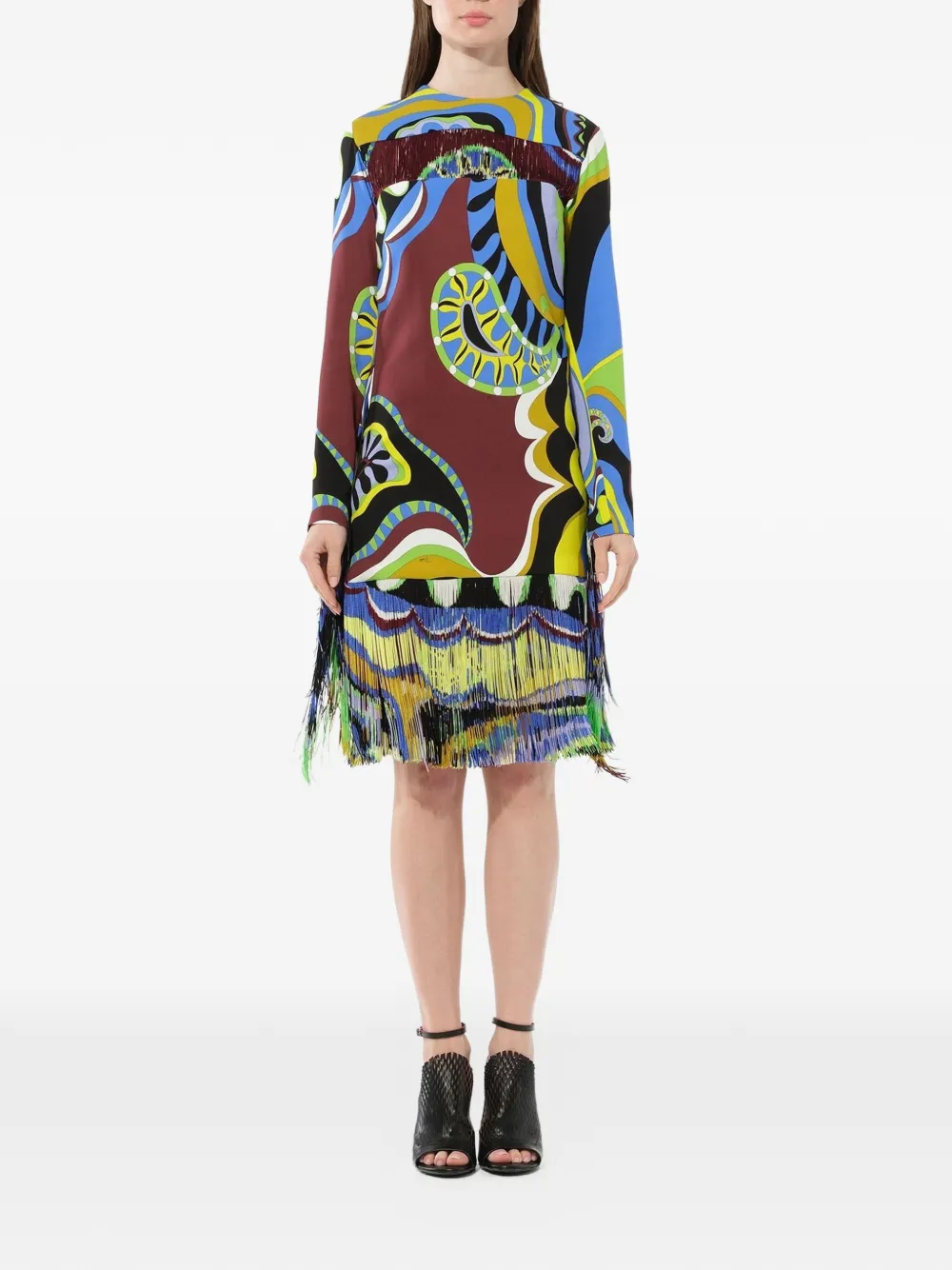 PUCCI Jurk met kwastje en abstracte print Bruin