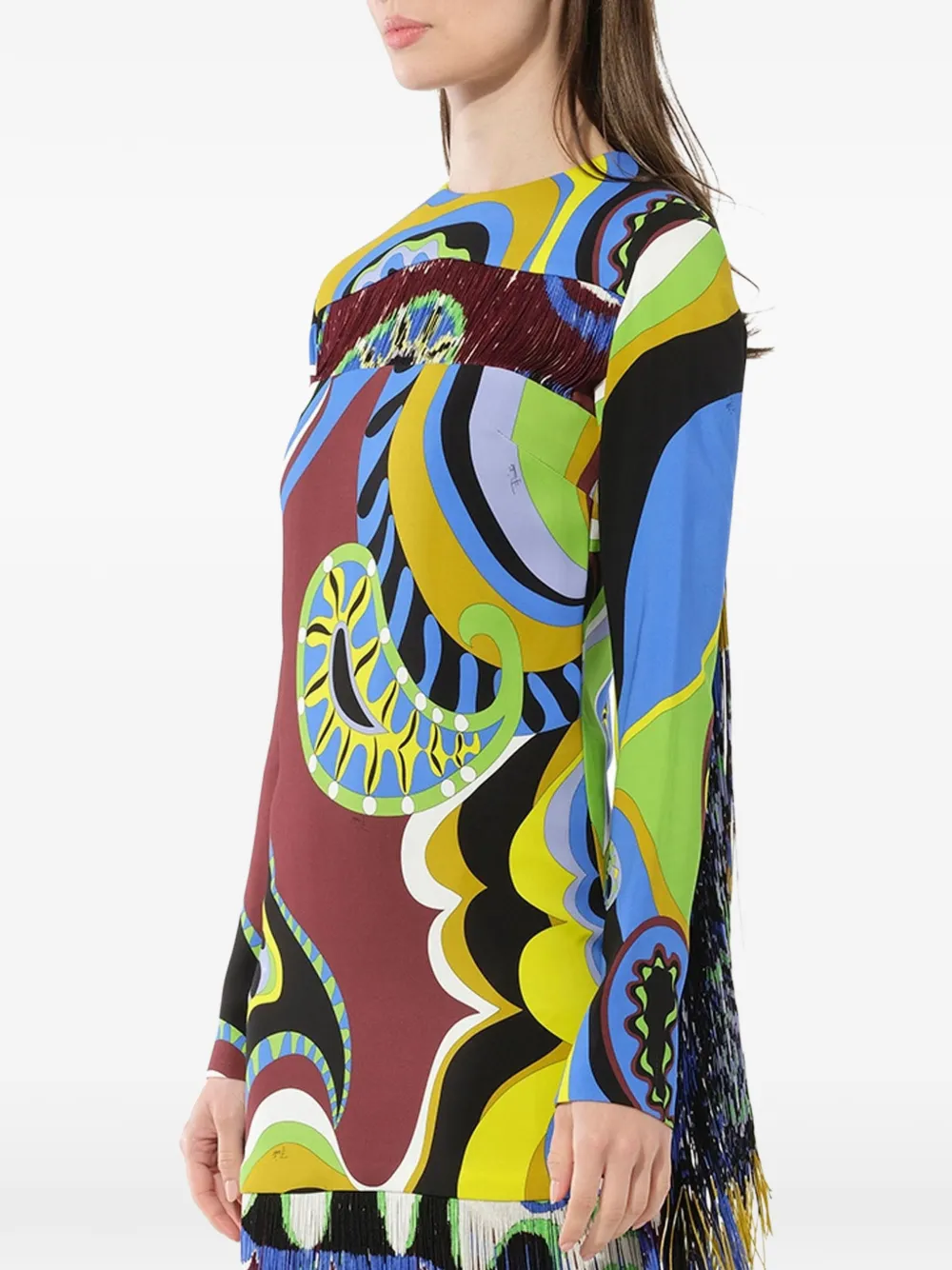 PUCCI Jurk met kwastje en abstracte print Bruin