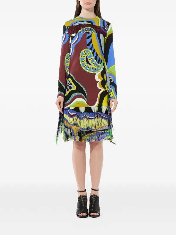 Pucci Tassel-detail Abstract-print Dress in Brown