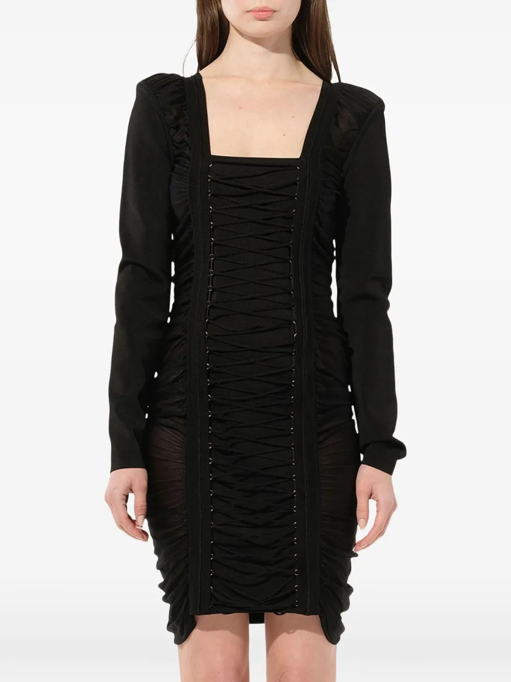 Balmain lace-up ruched mini dress - Schwarz