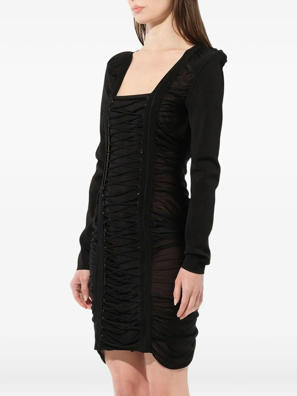 Balmain Mini-jurk met ruches en veters Zwart
