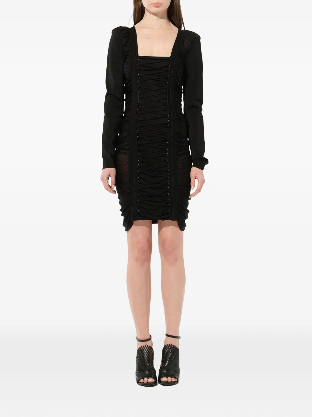 Balmain Mini-jurk met ruches en veters Zwart