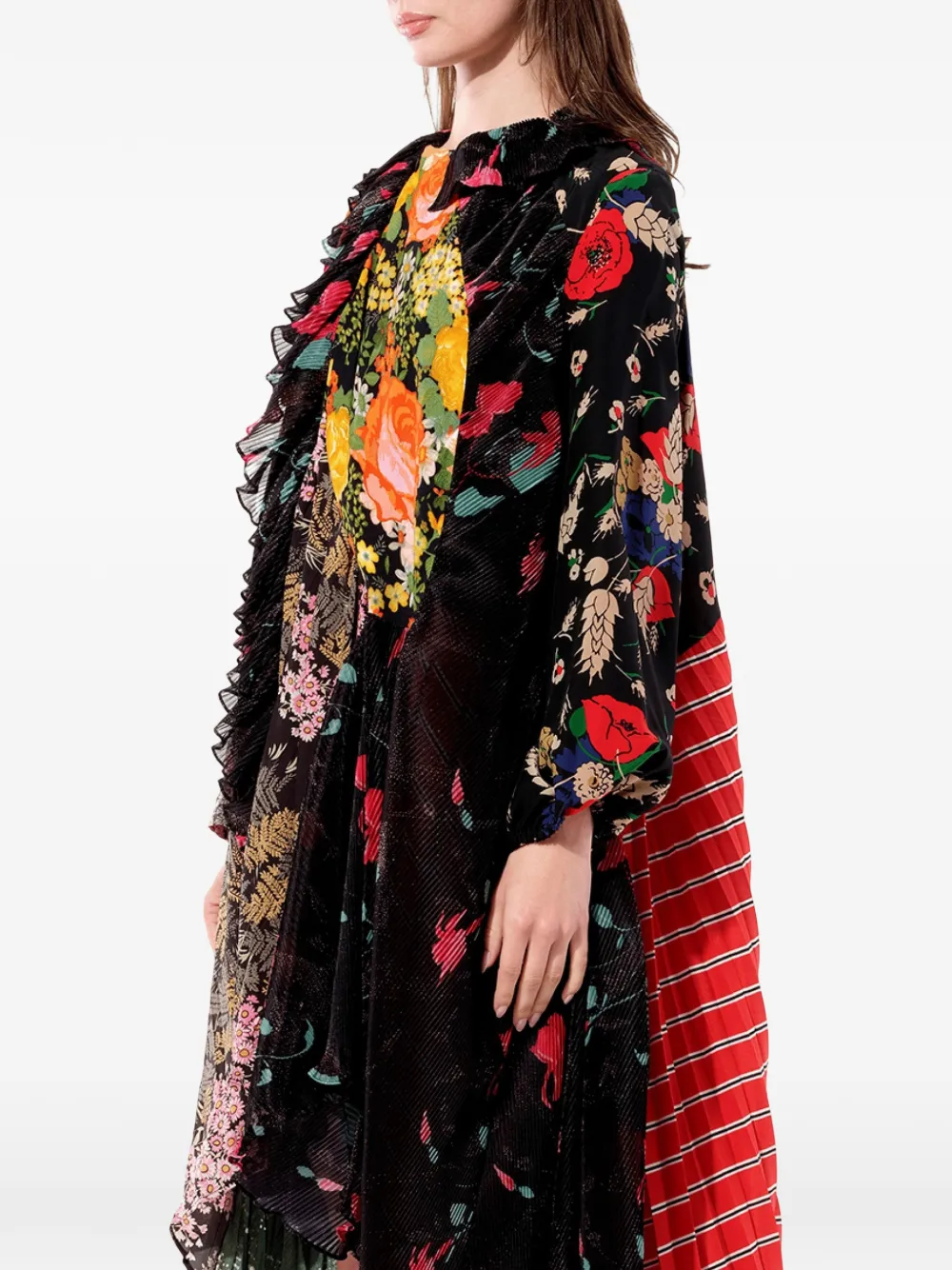 Balenciaga Jurk met bloemenprint en ruches Zwart